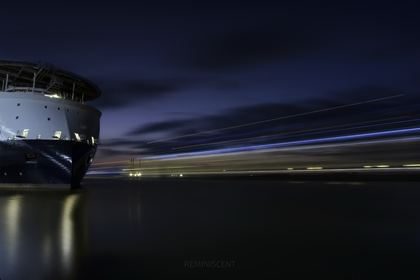 Ship bow with light trails