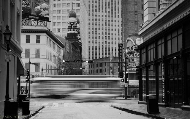 Canal street motion blur, black-and-white