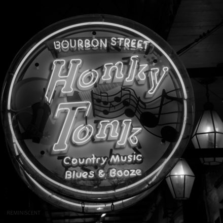 Honky Tonk round sign, black-and-white