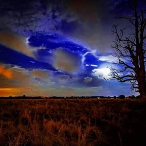 Storm field under blue clouds