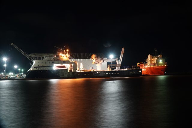 Industrial ship at night